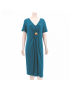 Φόρεμα Midi Vamp 6285, με κοντό μανίκι από βισκόζι με διακοσμητική μπρονζέ καρφίτσα